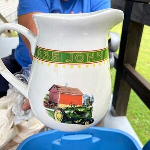 John Deere Green and White Ceramic Pitcher